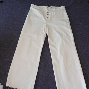 Liverpool Los Angeles High Rise Wide Leg Pants Bone White Button Fly 14/32